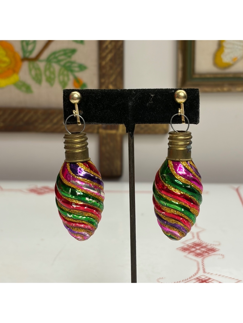 Christmas light bulb clip earrings vintage 80s/90s?